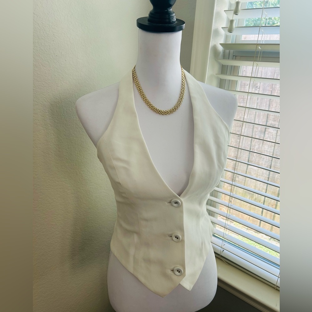 bebe Y2K Cream White Button Down Sateen Halter Vest Blouse 4 XS